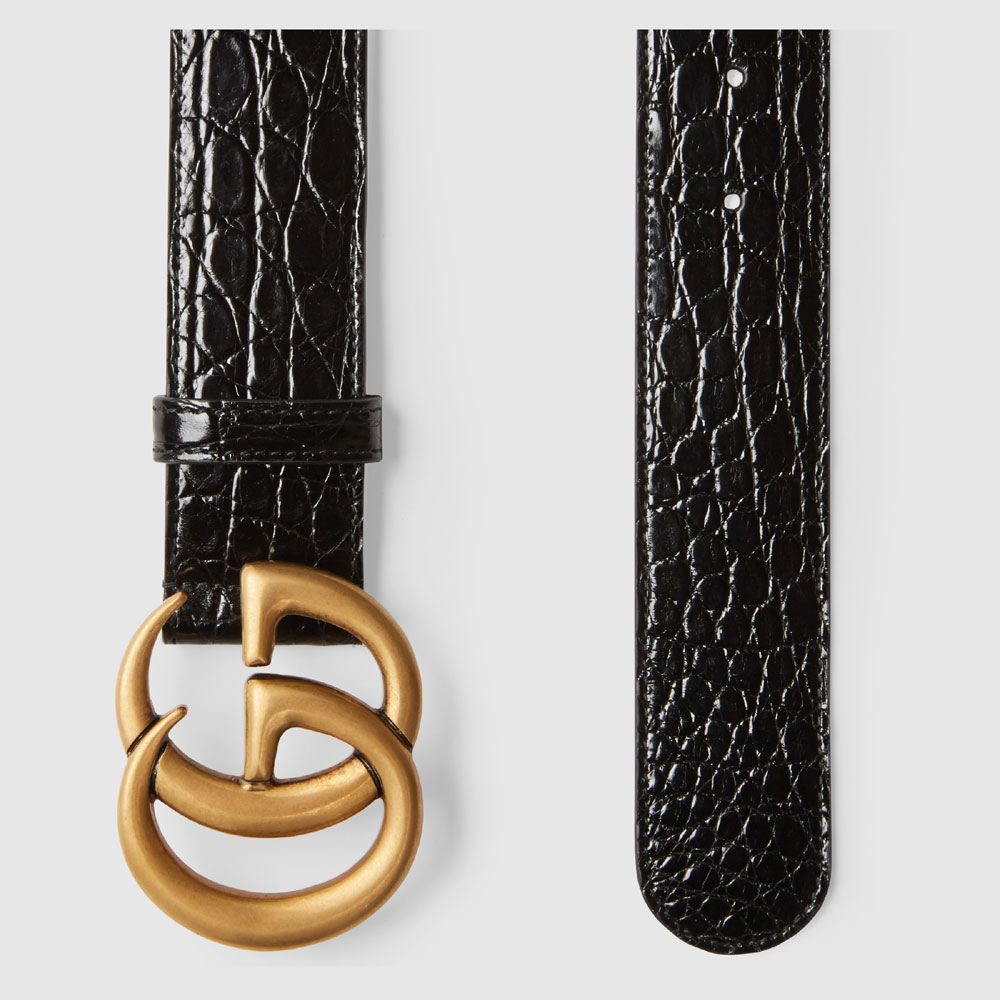 Gucci Crocodile belt with Double G buckle 400593 E7I0T 1000 - Photo-2