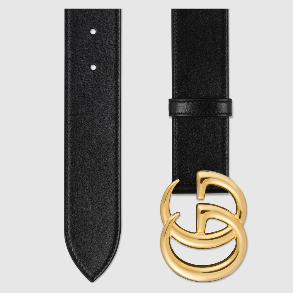 Gucci GG Marmont leather belt shiny buckle 406831 0YA0G 1000 - Photo-2