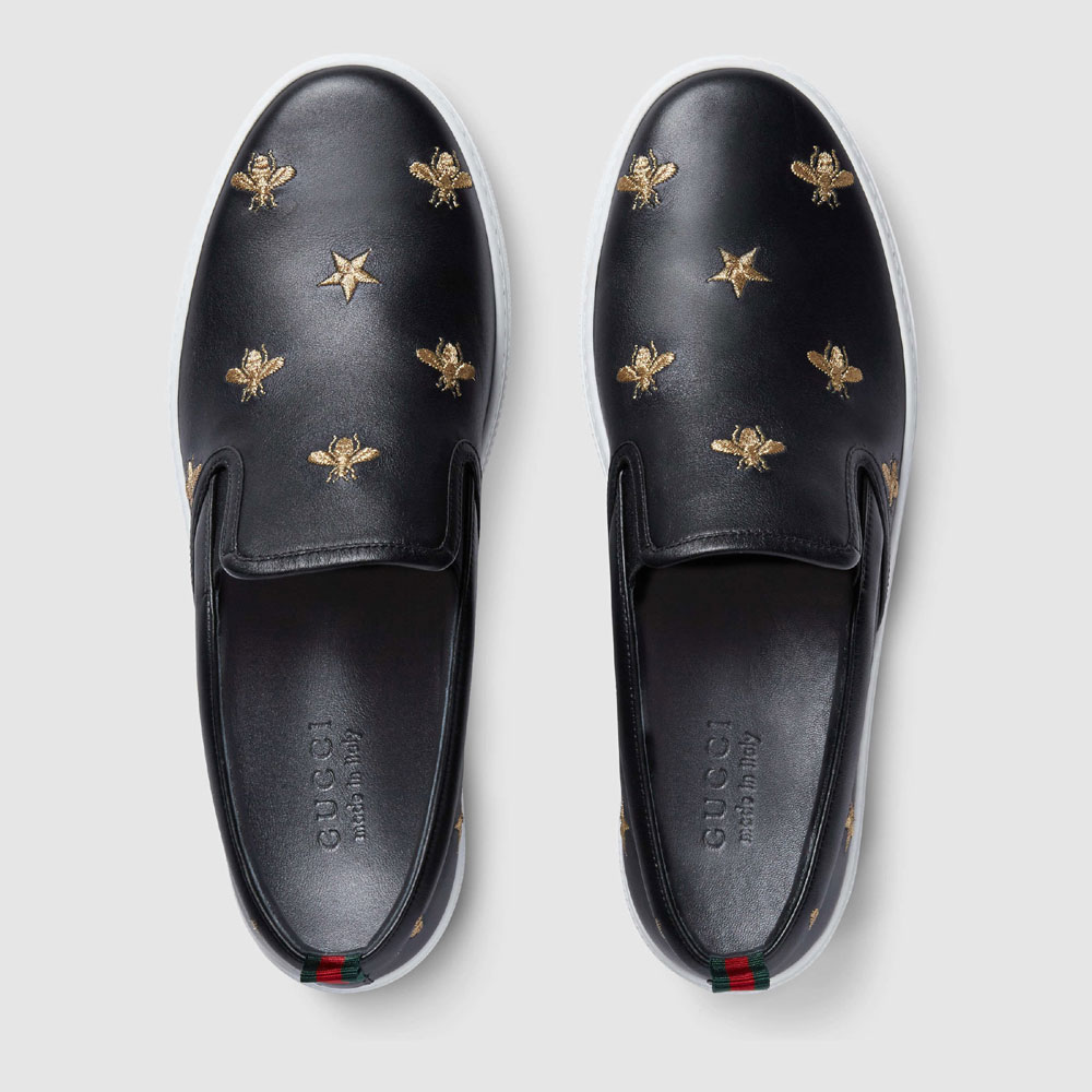 Gucci Leather slip-on sneaker with bees 407364 AXWB0 1076 - Photo-2