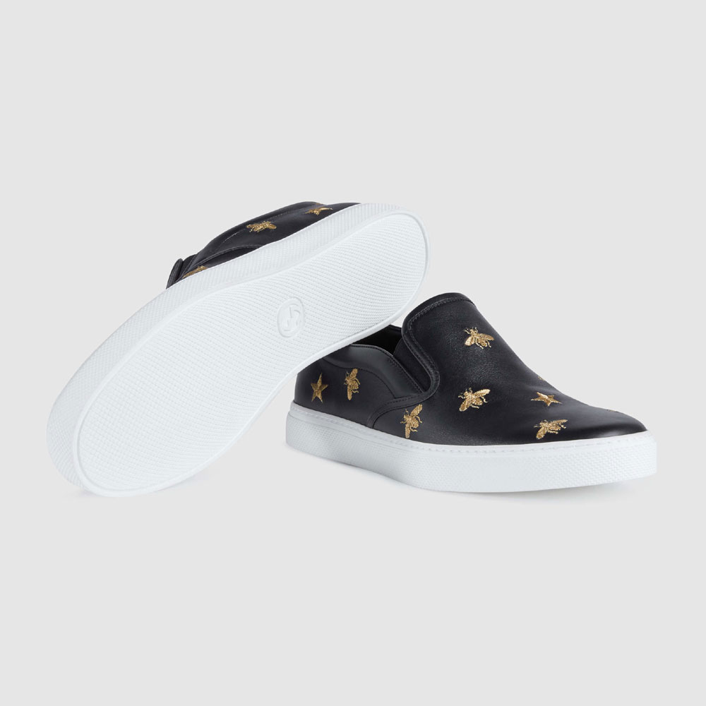 Gucci Leather slip-on sneaker with bees 407364 AXWB0 1076 - Photo-4