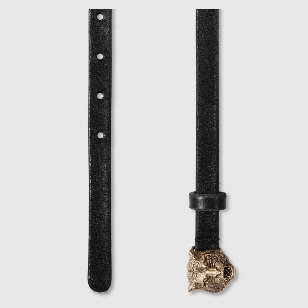 Gucci Skinny belt with feline buckle 409419 CVE0T 1000 - Photo-2