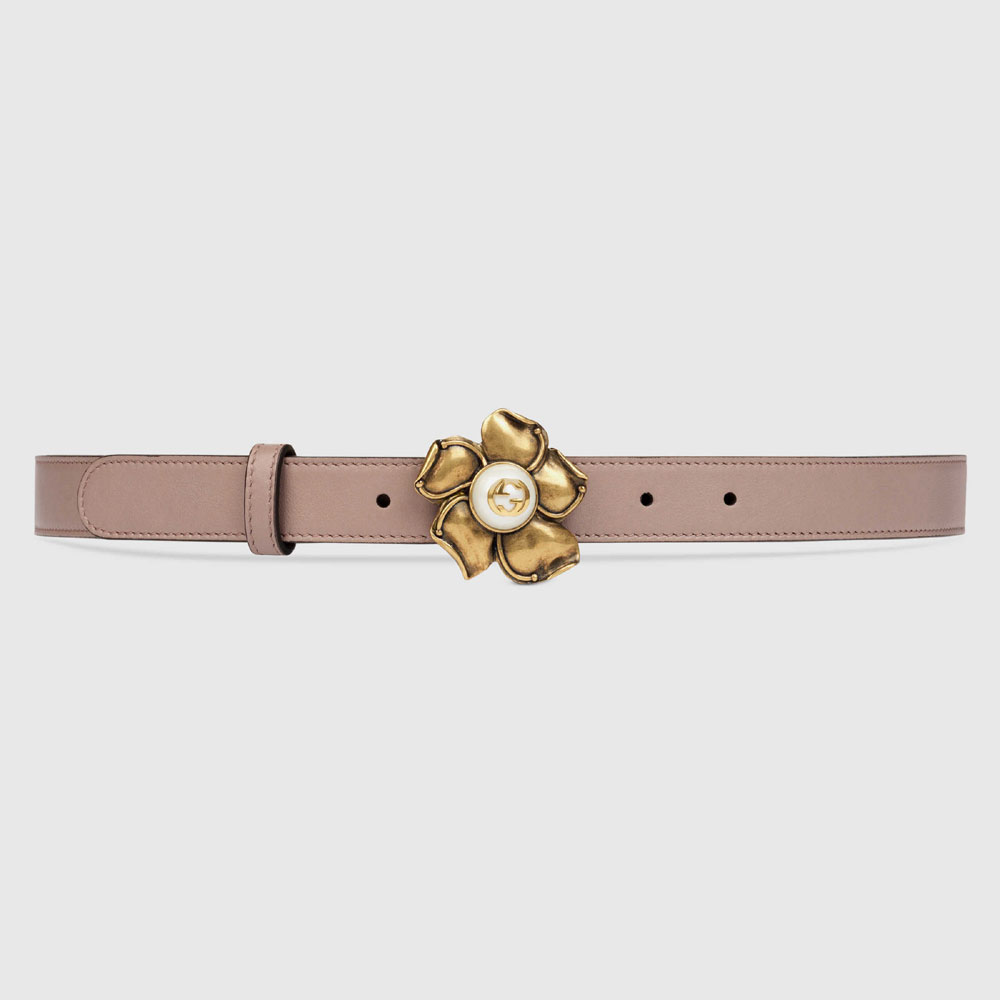 Gucci Leather belt with metal flower 431438 AP00T 5729