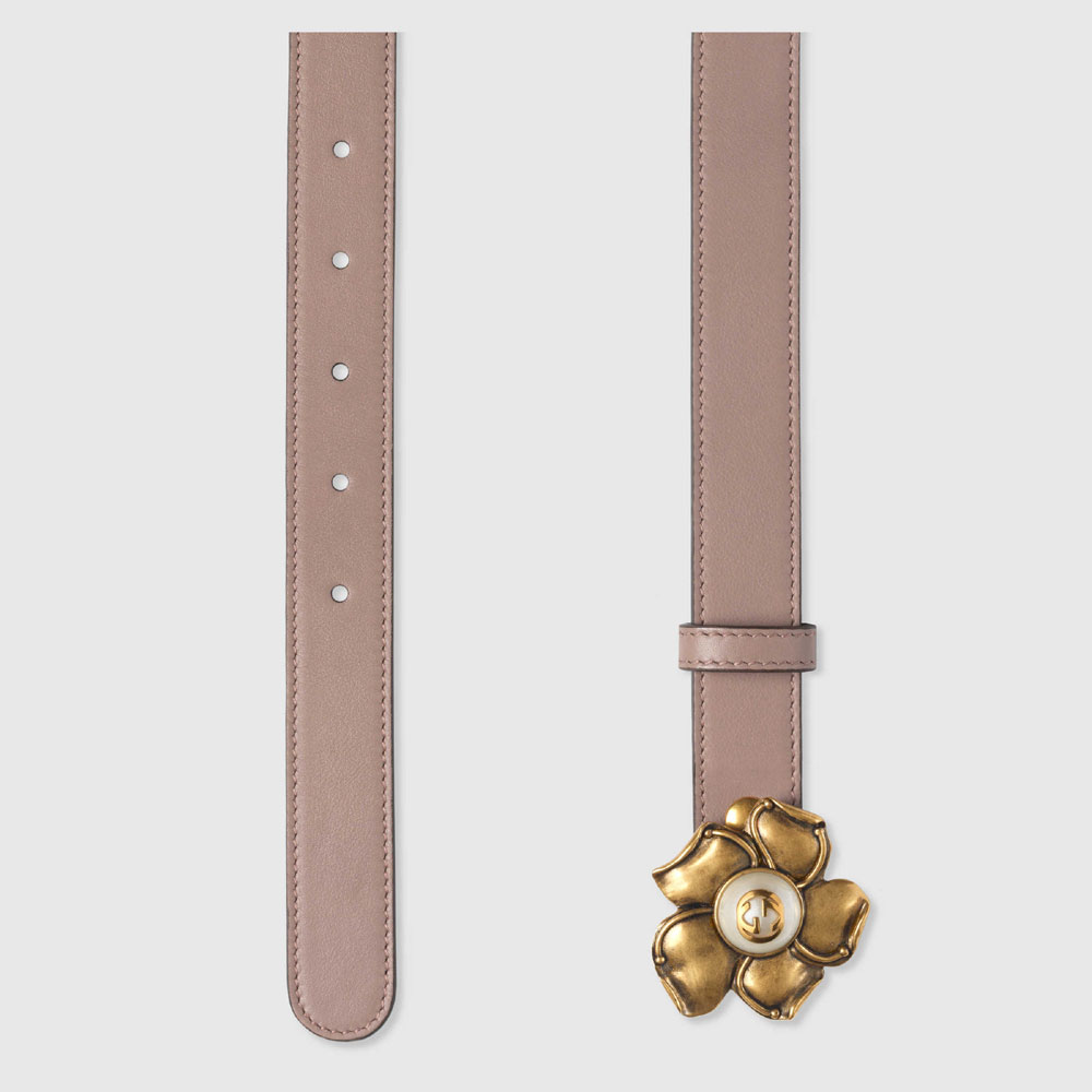 Gucci Leather belt with metal flower 431438 AP00T 5729 - Photo-2