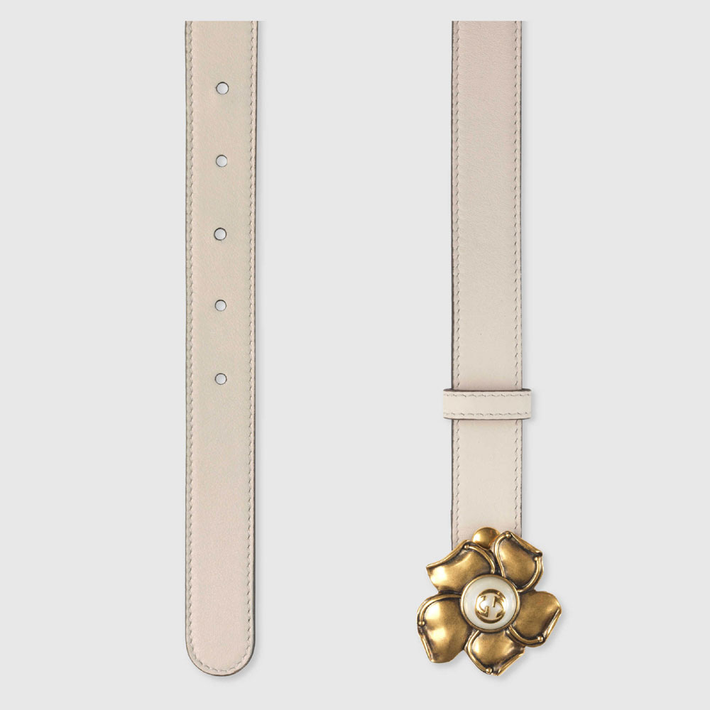 Gucci Leather belt with metal flower 431438 AP00T 9022 - Photo-2