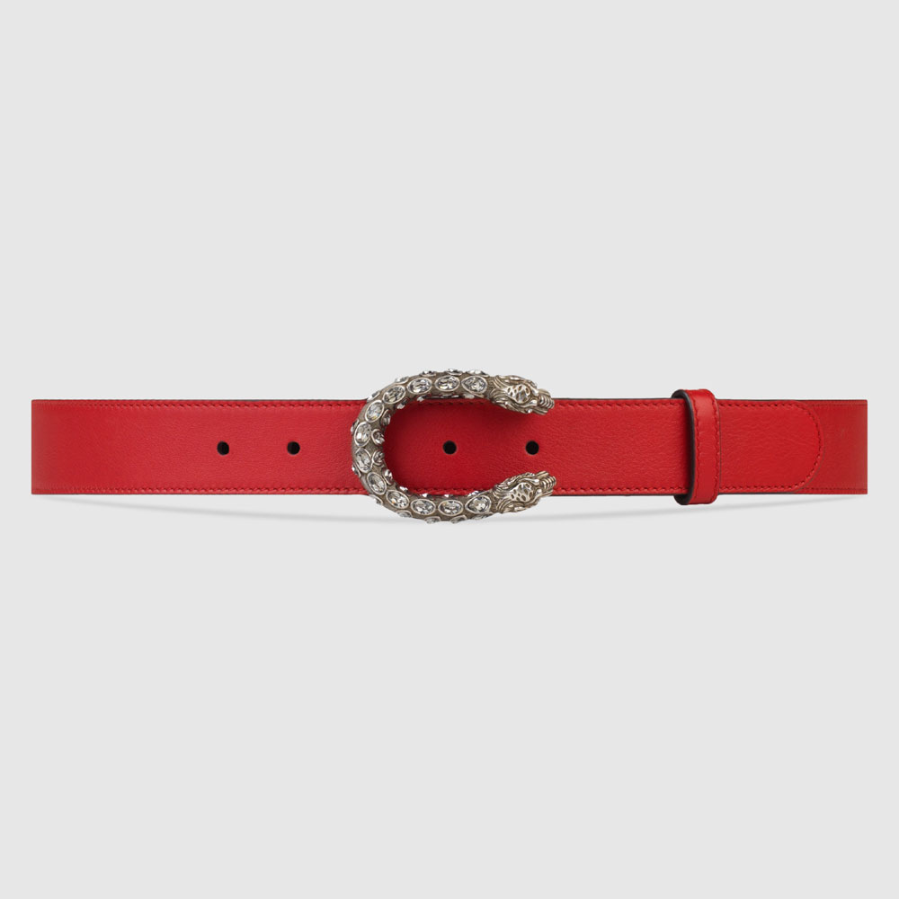 Gucci Leather belt with crystal Dionysus buckle 432142 AP0IN 6480