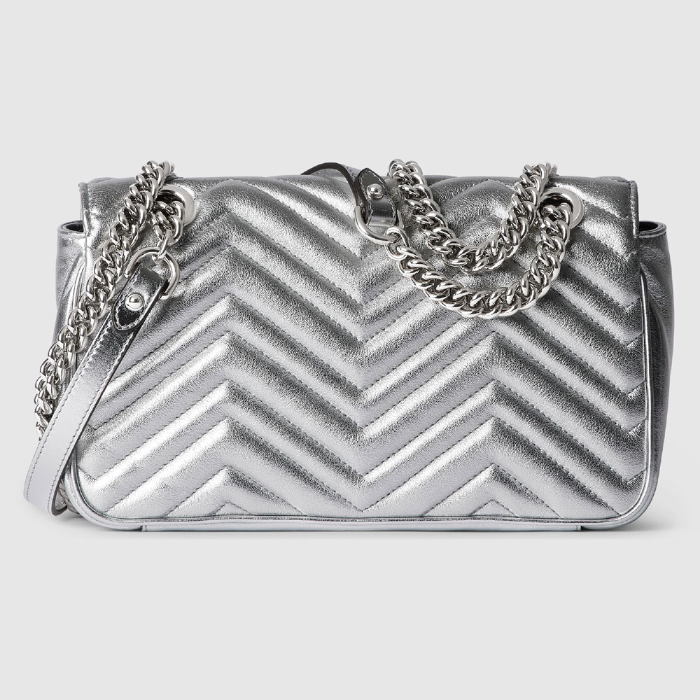 Gucci GG Marmont Small Shoulder Bag In Silver Leather 443497 AAESP 8106 - Photo-3