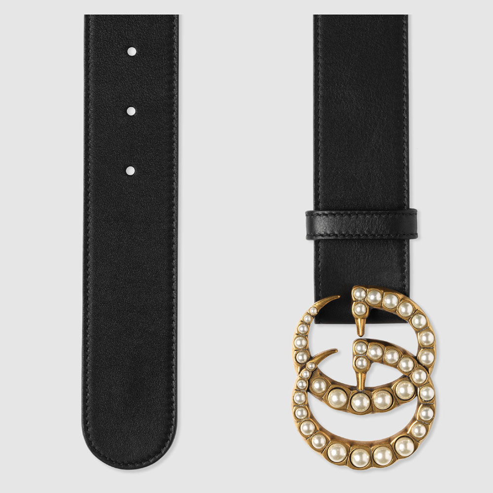 Gucci Leather belt with pearl Double G 453260 DLX1T 9094 - Photo-2