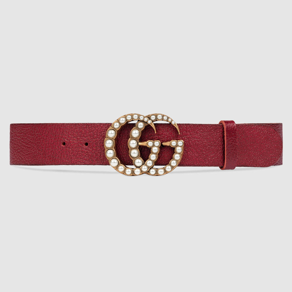 Gucci Leather belt with pearl Double G 453260 DU53T 8984