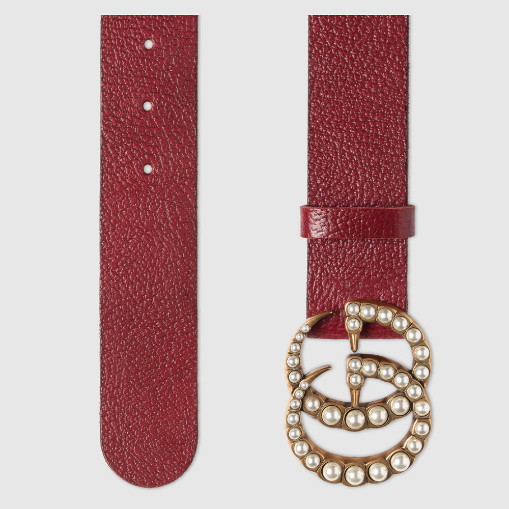 Gucci Leather belt with pearl Double G 453260 DU53T 8984 - Photo-2