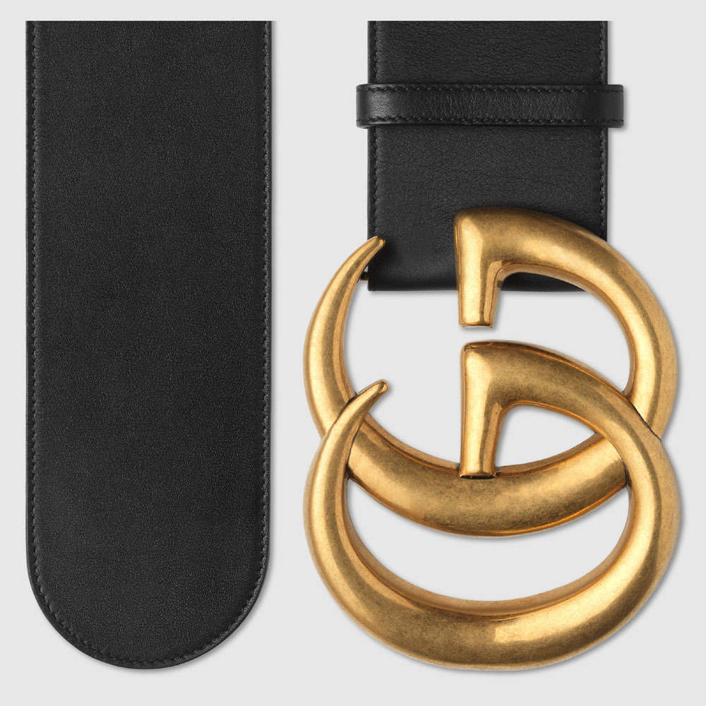 Gucci Wide leather belt with Double G 453265 AP00T 1000 - Photo-2