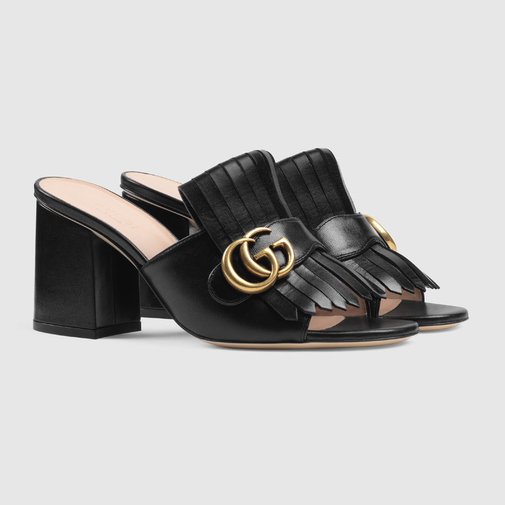 Gucci Leather mid-heel slide with Double G 453495 C9D00 1000
