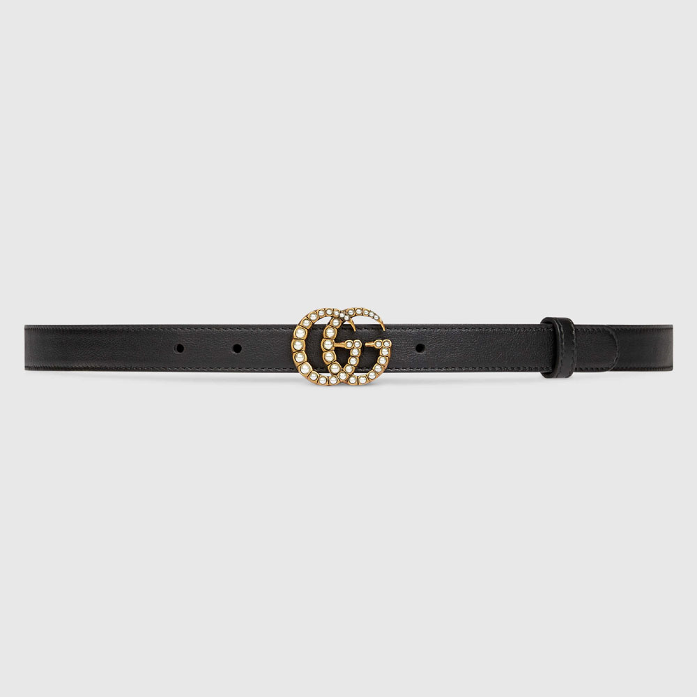 Gucci Leather belt with pearl Double G buckle 476342 AP0WT 8681