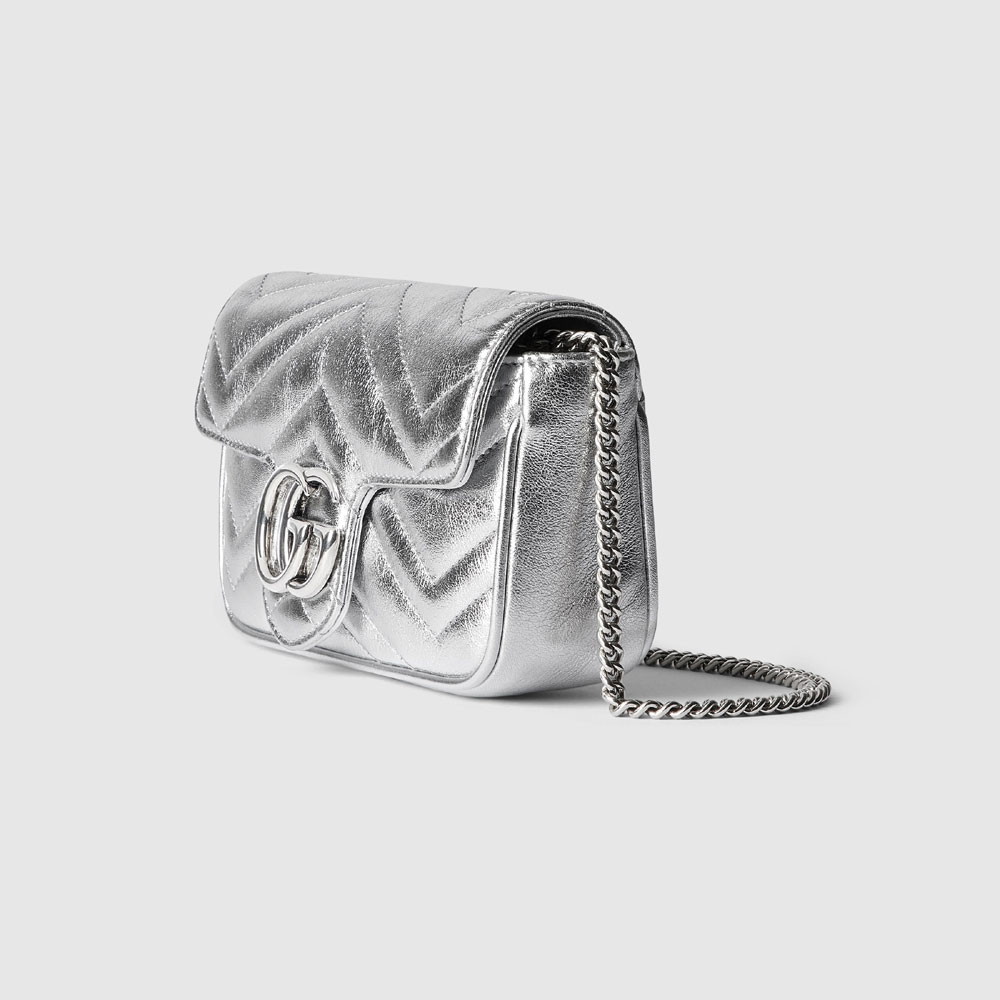 Gucci GG Marmont Super Mini Bag In Silver Leather 476433 AAESE 8106 - Photo-2