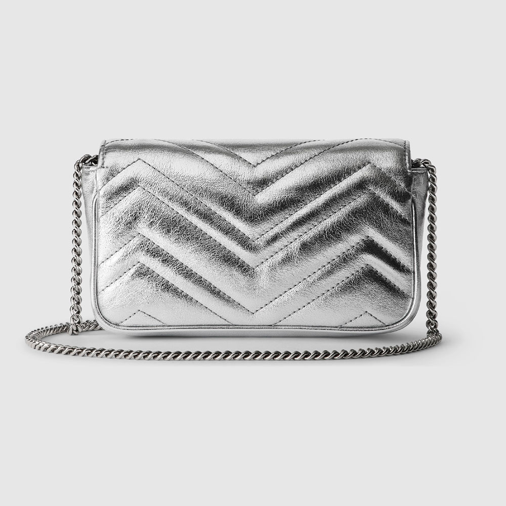 Gucci GG Marmont Super Mini Bag In Silver Leather 476433 AAESE 8106 - Photo-3