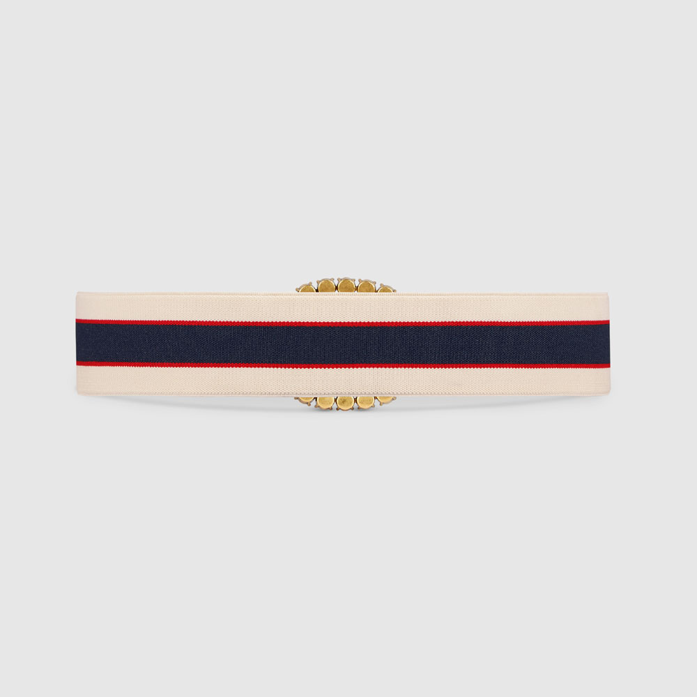 Gucci stripe belt with Double G and crystals 499636 HIH3T 9588 - Photo-2