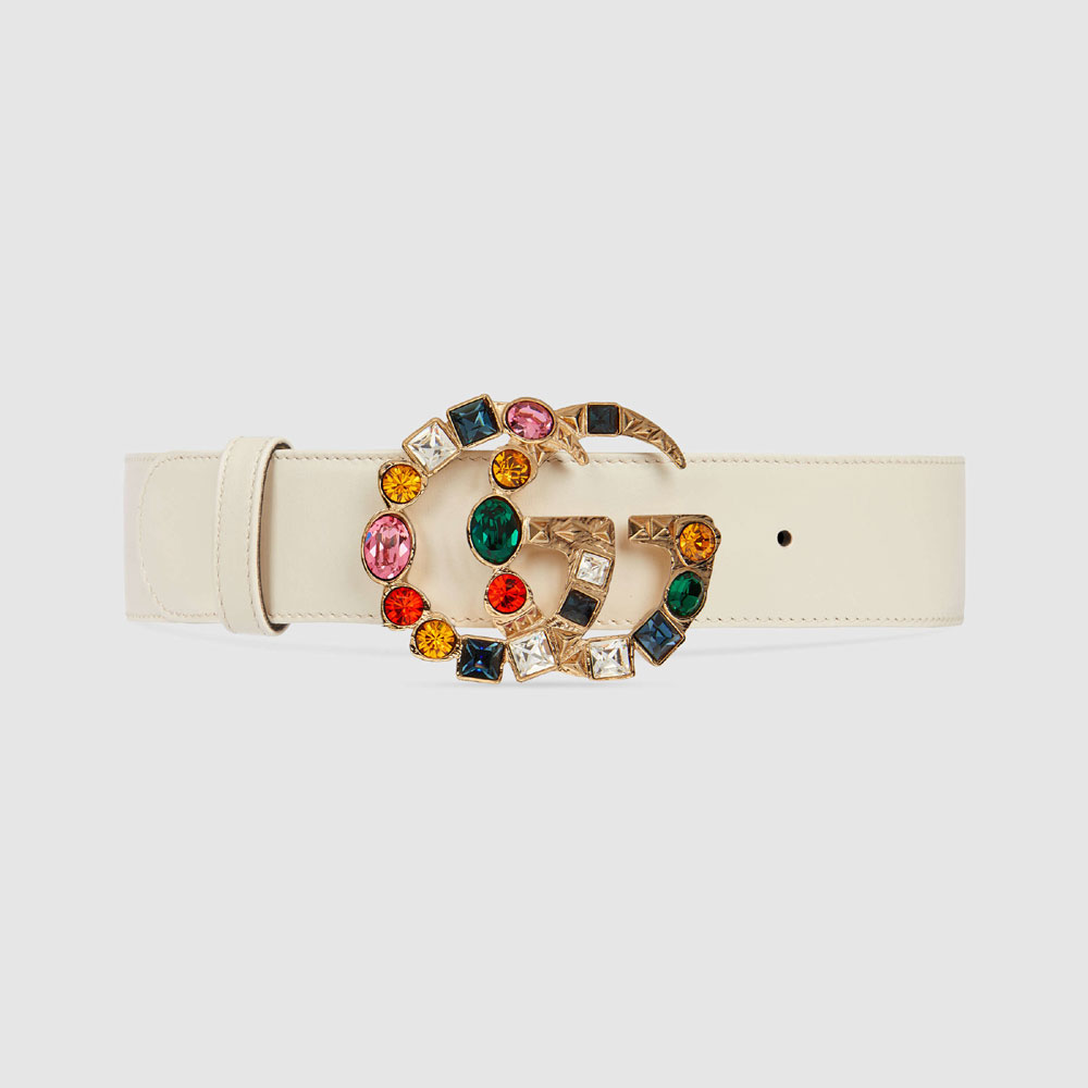 Gucci Leather belt with crystal Double G 513183 AP0IT 9668