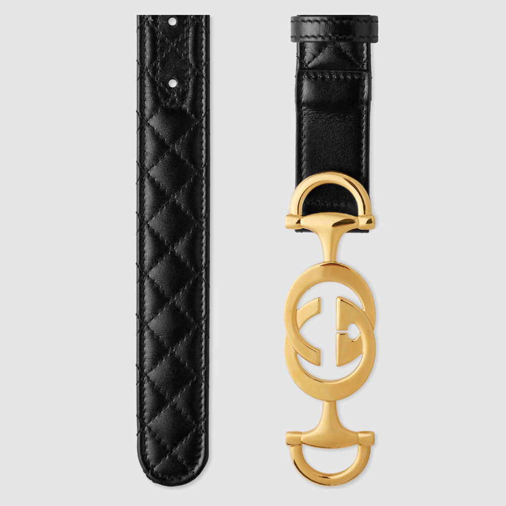 Gucci Leather belt Interlocking G Horsebit 550122 0YKNG 1000 - Photo-2