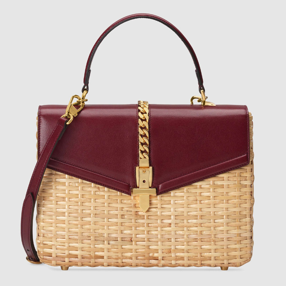 Gucci Sylvie wicker small top handle bag 574429 JCIHG 8889