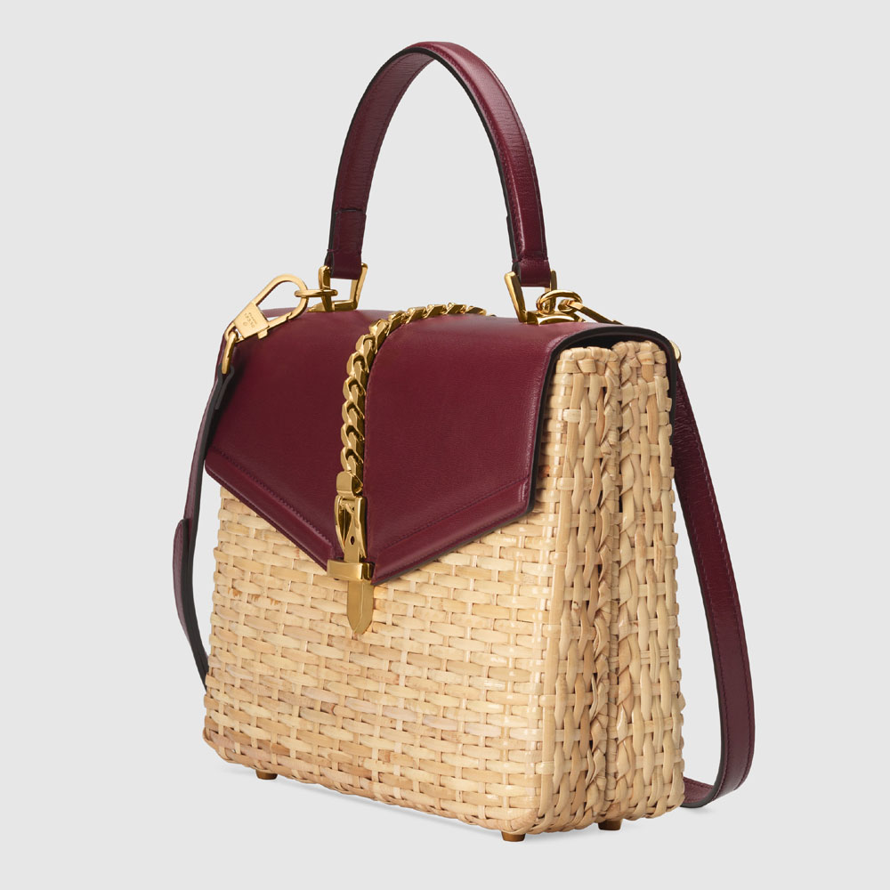 Gucci Sylvie wicker small top handle bag 574429 JCIHG 8889 - Photo-2