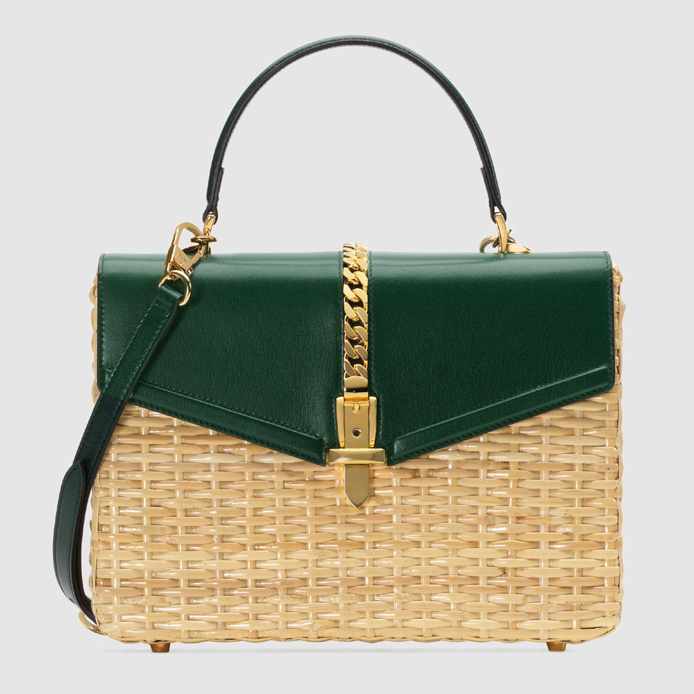 Gucci Sylvie wicker small top handle bag 574429 JCIHG 8923