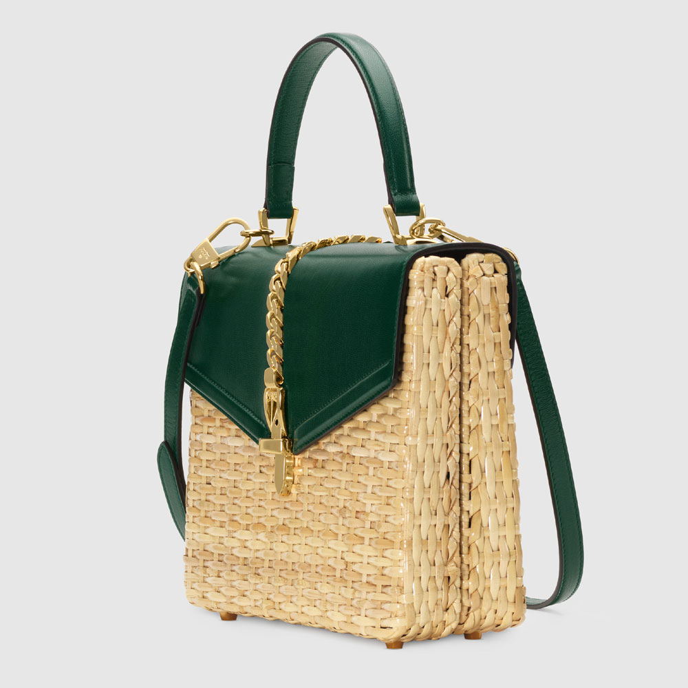 Gucci Sylvie wicker small top handle bag 574429 JCIHG 8923 - Photo-2
