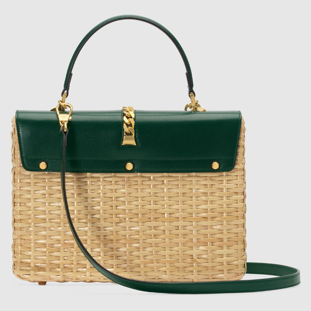 Gucci Sylvie wicker small top handle bag 574429 JCIHG 8923 - Photo-3
