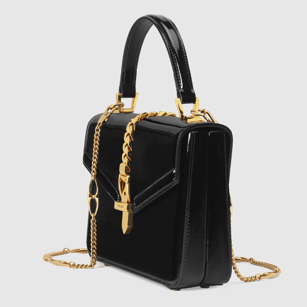 Gucci Sylvie 1969 patent leather mini top handle bag 589479 1J70G 1000 - Photo-2
