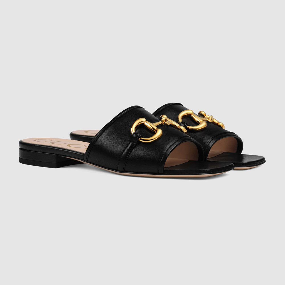 Gucci Womens leather slide sandal with Horsebit 623111 1RH00 1000