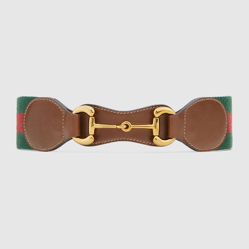 Gucci Web belt with leather and Horsebit 625854 1NSAG 2364