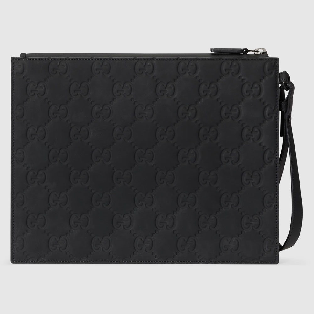 Gucci GG Rubber-effect Pouch In Black Leather 771319 AAC0G 1000 - Photo-3