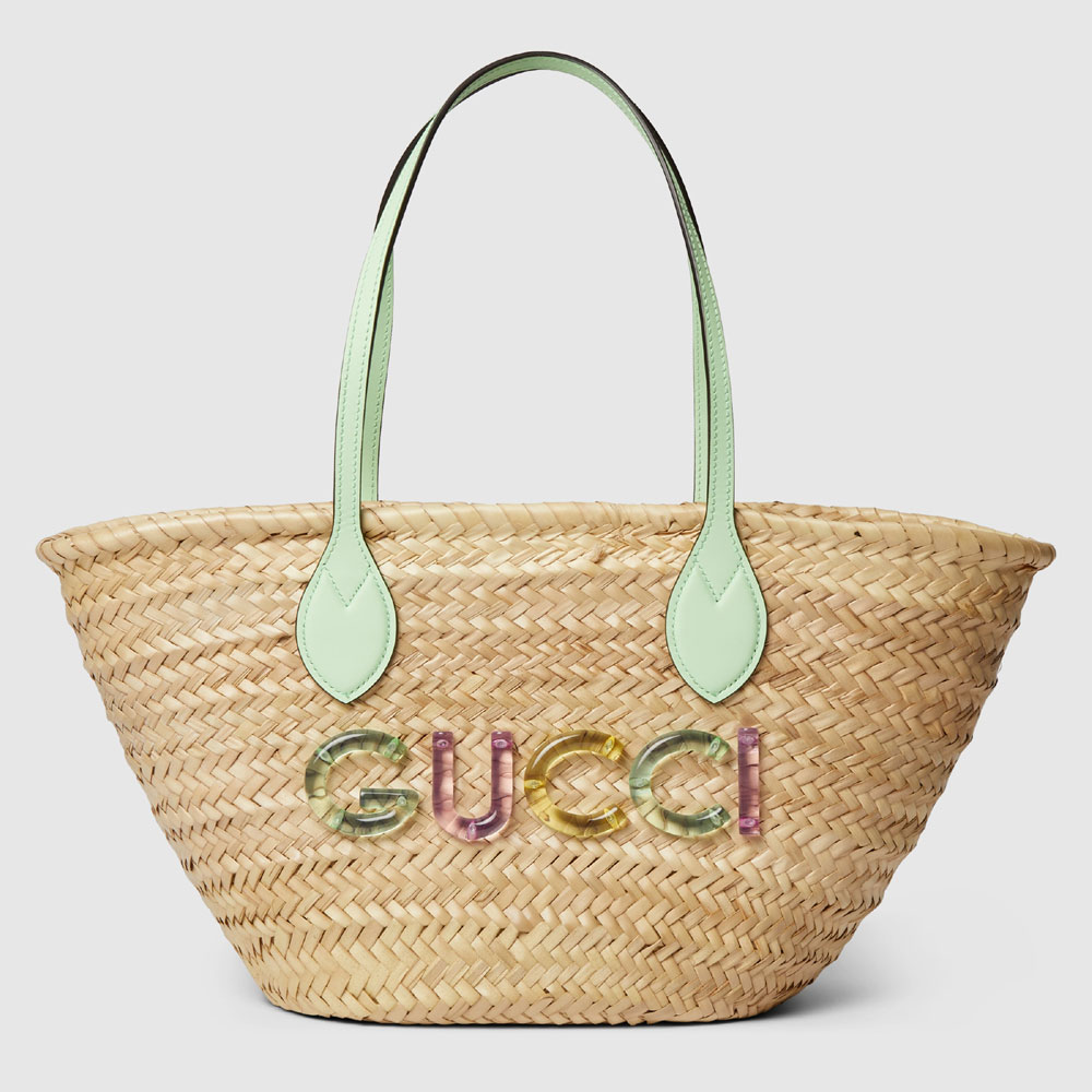 Small straw tote bag with Gucci logo 779524 9AAE6 9562