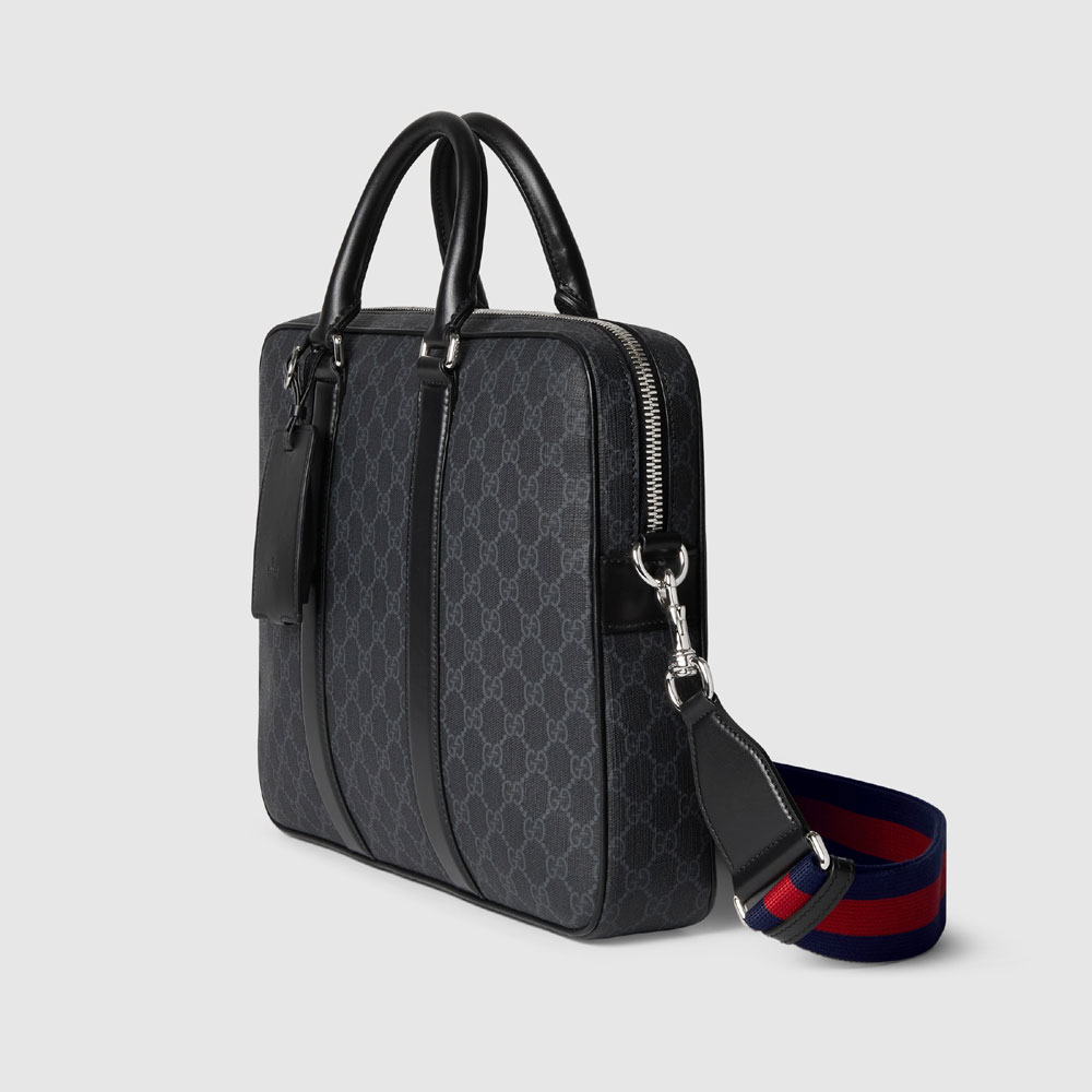 Gucci GG Supreme Briefcase With Strap In Black 792077 FADJA 1042 - Photo-2