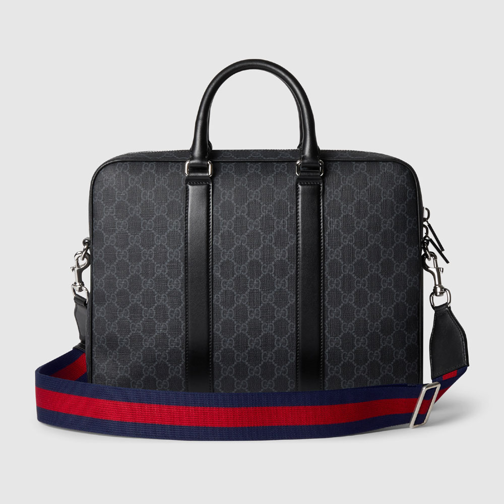 Gucci GG Supreme Briefcase With Strap In Black 792077 FADJA 1042 - Photo-3