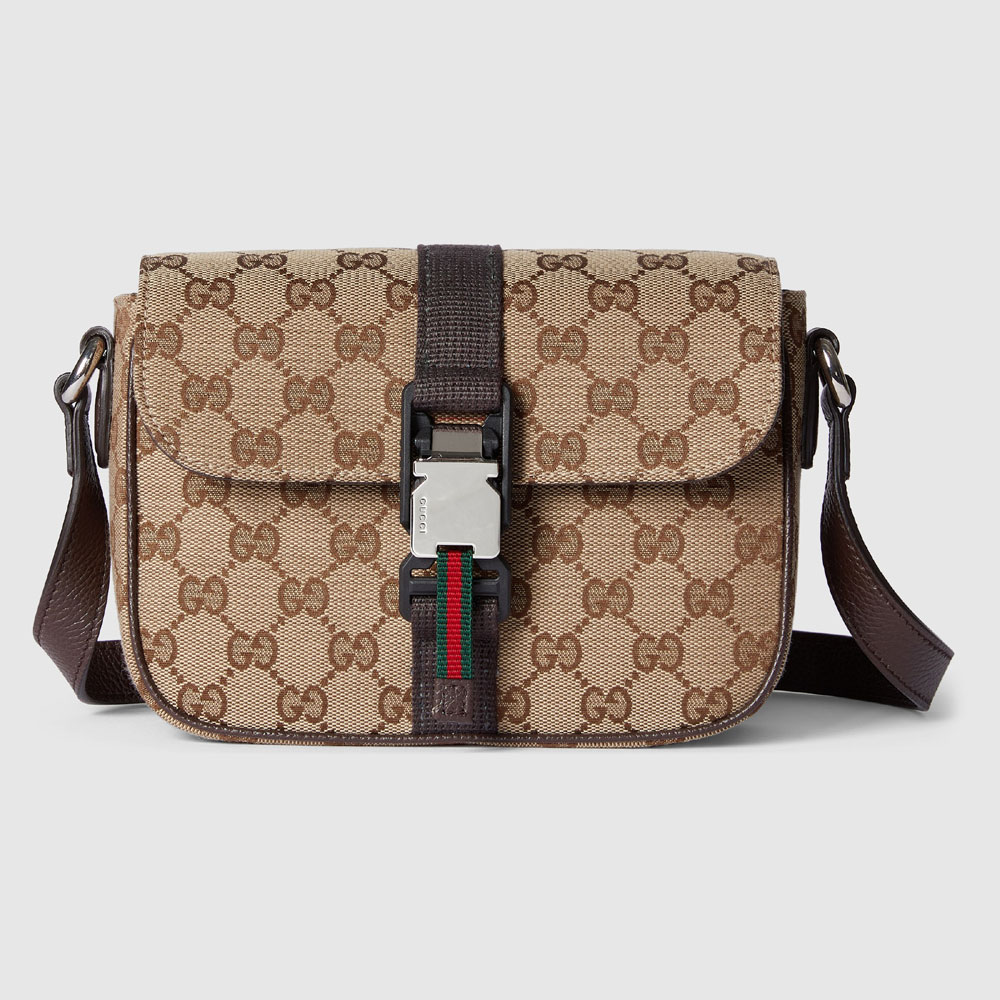 Gucci Mini GG Crossbody Bag In Beige Ebony Canvas 802100 FADUS 9857