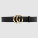 Gucci Leather belt with pearl Double G 453260 DLX1T 9094