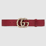 Gucci Leather belt with pearl Double G 453260 DU53T 8984