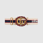 Gucci stripe belt with Double G and crystals 499636 HIH3T 9588