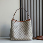 Gucci GG Emblem Medium Bucket Bag Beige Brown 815103 FAD6L 9758