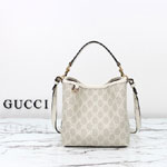 Gucci GG Emblem Small Bucket Bag Beige White 815118 FAD6L 9641