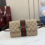 Gucci Horsebit Web Wallet With Strap Sand Brown 867120 FAF88 9645