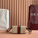 Gucci Small Pouch With Strap Web Sand Brown A002KM FAF8R 8547