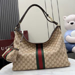 Gucci Large Shoulder Bag With Web Sand Brown A008NS FAGK6 8547