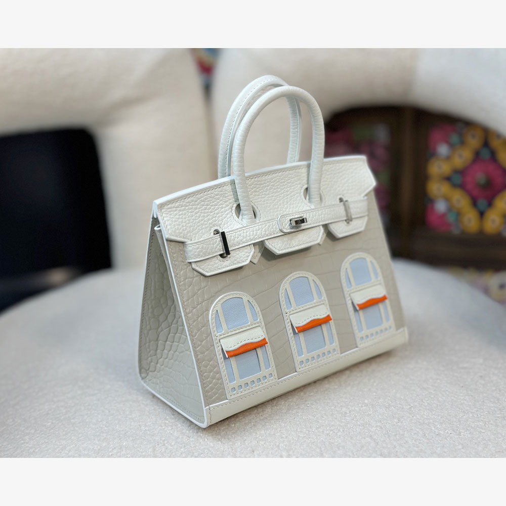 Hermes 20CM Sac Birkin Faubourg crocodile in White - Photo-2