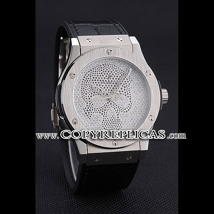 Hublot Classic Fusion Diamond Skull Dial Stainless Steel Case Black Leather Strap HB6253 - Photo-2