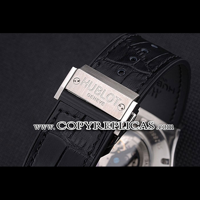 Hublot Classic Fusion Diamond Skull Dial Stainless Steel Case Black Leather Strap HB6253 - Photo-4