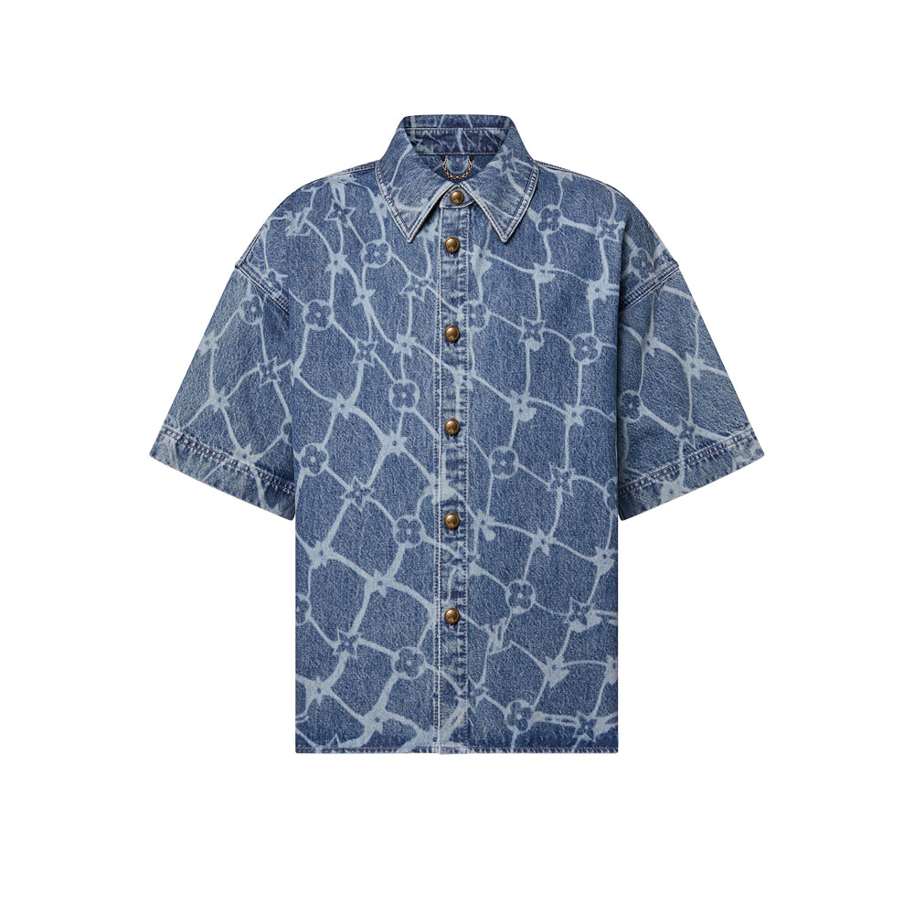 Louis Vuitton Monogram Printed Short-Sleeved Denim Shirt 1AFQZ1