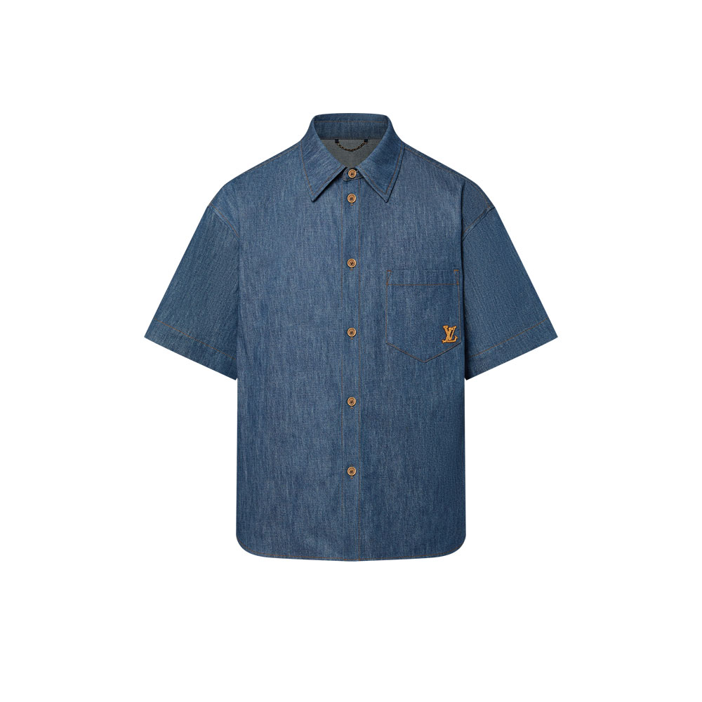 Louis Vuitton Short-Sleeved Cotton Chambray Shirt 1AFXLF