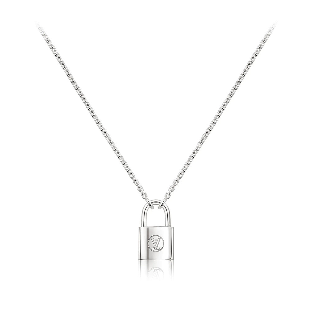 Louis Vuitton Sterling Silver Lock Pendant Necklace Q93559