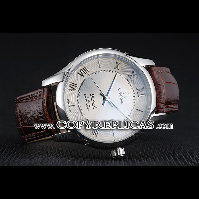 Omega DeVille Silver Dial Stainless Steel Case Brown Leather Strap OMG6431 - Photo-2