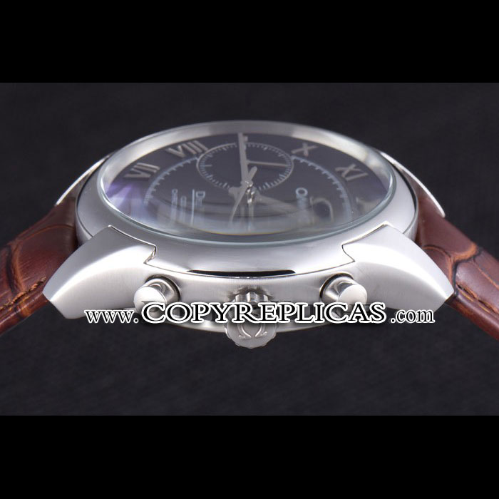 Omega DeVille Silver Bezel with Grey Dial and Brown Leather Strap OMG6446 - Photo-3